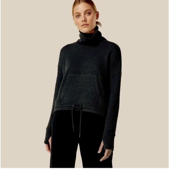 SWEATY BETTY Restful Boucle Textured Pullover Sweatshirt Black, Size 8 - Picture 1 of 14